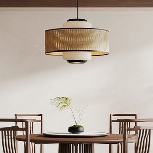โคมไฟแขวนหวายสไตล์เรโทรทรงกลม E27 LED ผ้าสีดำยืดหยุ่นได้ สำหรับร้านอาหารญี่ปุ่นและเกสต์เฮาส์สไตล์จีน - Product Image 4