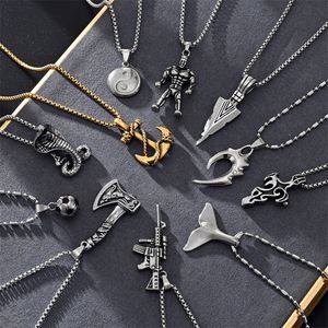 Collier Pendentif Homme en Acier Inoxydable, Style Nordique, avec motifs Marteau de Thor, Amulette Viking, Yin-Yang, Tomahawk, Guerrier, Cobra, Ancre, Football, Queue de Baleine - Product Image 1