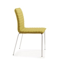 Chaise de salle à manger sans accoudoirs, jaune olive texturé, rayée, avec quatre pieds droits chromés, pour restaurant, café, visiteurs