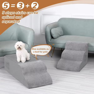 บันไดพับได้สำหรับสัตว์เลี้ยงบันไดสำหรับสุนัขบันไดปีนเขาสุดหรูสำหรับสัตว์เลี้ยงหนังไม้ไผ่สูงอุปกรณ์ให้ของขวัญ - Product Image 3