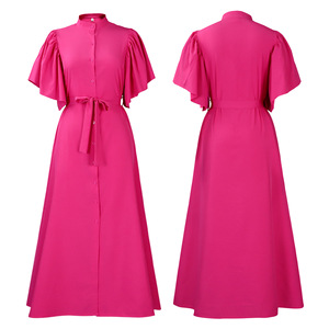 D3270 vestido de verano suelto elegante de moda para mujer mangas acampanadas vestidos largos de un solo pecho mujeres Casual señoras Maxi vestido - Product Image 5
