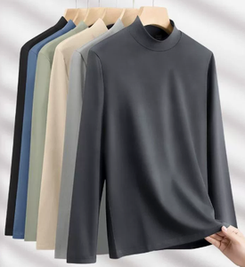 Maglietta a Collo Alto in Modal e Cotone di Alta Qualità, T-shirt Casual a Maniche Lunghe Lavorata a Maglia per <span class=keywords><strong>Uomo</strong></span> - Product Image 1