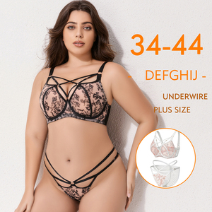 Ensemble soutien-gorge push-up sans armatures et culotte en dentelle florale pour grandes tailles (75 80 85 90 95 100 DEFGHIJ) – Lingerie sexy pour femme 80017 - Product Image 3