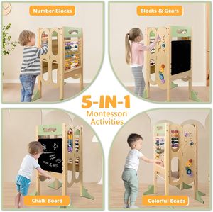 Torre <span class=keywords><strong>de</strong></span> Actividades para Niños Pequeños con Taburete <span class=keywords><strong>de</strong></span> 2 Niveles, Taburete <span class=keywords><strong>de</strong></span> Cocina, 3 Alturas Ajustables, Pizarra Blanca y Juegos Educativos - Product Image 4