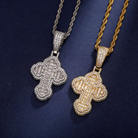 Collier Hip-hop plaqué or en cuivre, pendentif croix en zircon en forme de T, style streetwear vintage unisexe, bijoux tendance, vente en gros