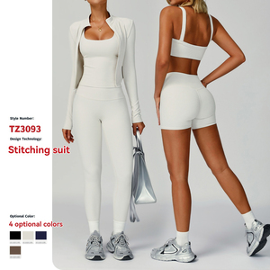 Ensembles de <span class=keywords><strong>sport</strong></span> respirants pour femmes grandes tailles : Leggings 3/4, shorts et brassière de <span class=keywords><strong>sport</strong></span> à motif uni - Product Image 3