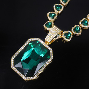 Collana Classica da Uomo con Strass, Catena Cubana Colorata con Grande Ciondolo a Gemma per Feste, per Bambini - Product Image 6