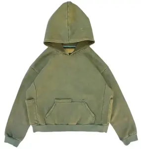 Hoodies 100% Cotton Custom Design Zipper Pocket Vintage Acid Wash Hoodie