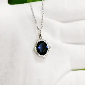 Pendant Jewelry Blue Sapphire Pendant With Cubic Zirconia Solitaire Necklace moissanite diamond pendant