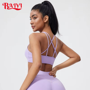 Sujetador deportivo fruncido con espalda cruzada para mujer, con almohadillas extraíbles, alta elasticidad, transpirable, para yoga y <span class=keywords><strong>gimnasio</strong></span>, con logo personalizado, ropa interior de fitness para entrenamiento - Product Image 1
