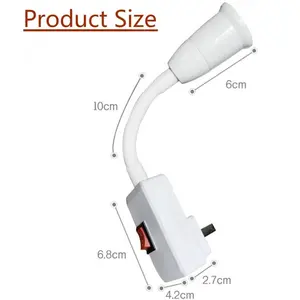 Convertidor de Enchufe Estadounidense a Base de Lámpara E27, Soporte de Lámpara Flexible de Pared de Plástico Reutilizable Ajustable con Interruptor, Portalámparas con Casquillo - Product Image 4