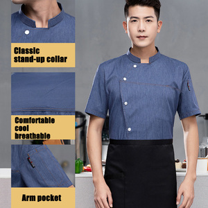 Logotipo personalizado <span class=keywords><strong>de</strong></span> alta calidad <span class=keywords><strong>Jefe</strong></span> <span class=keywords><strong>de</strong></span> cocina Chef Uniformes Catering Manga corta Restaurante Cocina Café Chef Chaqueta Cocinero Uniforme <span class=keywords><strong>de</strong></span> cocinero - Product Image 2