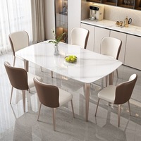 Ensemble de salle à manger rectangulaire en pierre frittée, 6 places, chaises de styles variés, pieds en métal modernes, mobilier pour hôtel et maison, prix d'usine