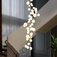 Lustre suspendu long en verre soufflé à la main, double couche, ambre, personnalisé, pour villa, escalier, plafond haut