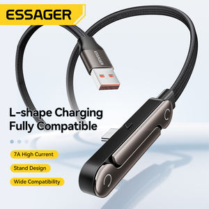 Câble de charge rapide 2 en 1 <span class=keywords><strong>ESSAGER</strong></span> ES-X78, support invisible, plat, tressé, chargeur PD 100W, USB vers Type C, câble de données - Product Image 2