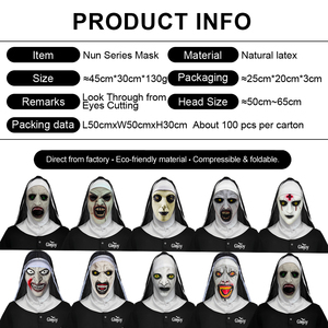 Masque de nonne en latex intégral, accessoire de cosplay d'horreur pour Halloween, masques de fête effrayants et sinistres pour adultes - Product Image 2
