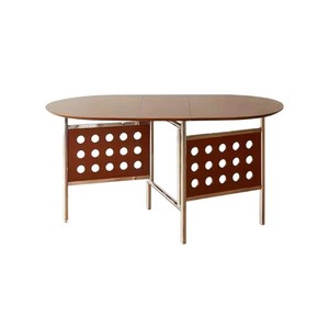 Oval Foldable <b>Wooden</b> <b>Dining</b> <b>Table</b> Walnut Color <b>Extendable</b> Nordic Style For Small Homes And Apartments - Product Image 5