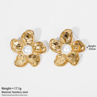 Boucles d'oreilles vintage CLIORO en perles d'imitation martelées et texturées, clous d'oreilles imperméables en forme de fleur, bijoux pour femme, cadeau