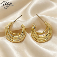 Boucles d'oreilles multicouches plaquées or 18 carats, anti-ternissement, forme C, style Huggie, vente en gros, bijoux en vrac, boucles d'oreilles créoles GG