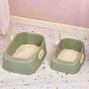 กระบะทรายแมวทรงสี่เหลี่ยมขนาดใหญ่พิเศษ พร้อมหูหิ้ว ขอบสูง สีฟ้า แบบเปิด สำหรับแมว - Product Image 4