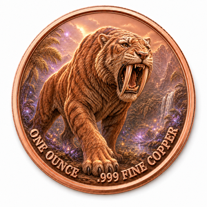 Pièce <span class=keywords><strong>de</strong></span> monnaie ronde personnalisée <span class=keywords><strong>de</strong></span> 1 oz en cuivre fin .999, motif Tigre à dents <span class=keywords><strong>de</strong></span> <span class=keywords><strong>sabre</strong></span>, créature préhistorique, fabrication OEM - Product Image 1