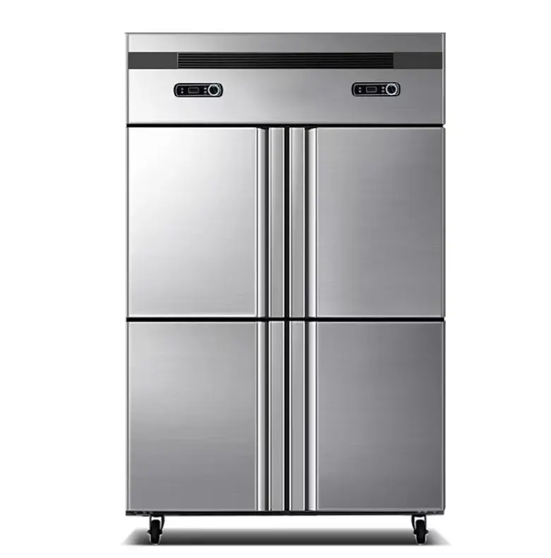 Pabrik dan Toko Stainless Steel Dapur Freezer Modern Suhu Ganda 4 Pintu Freezer Kulkas