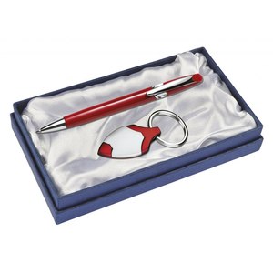 Juego de regalo de bolígrafo rojo y llavero con detalles plateados y empaque en caja de terciopelo - Product Image 1