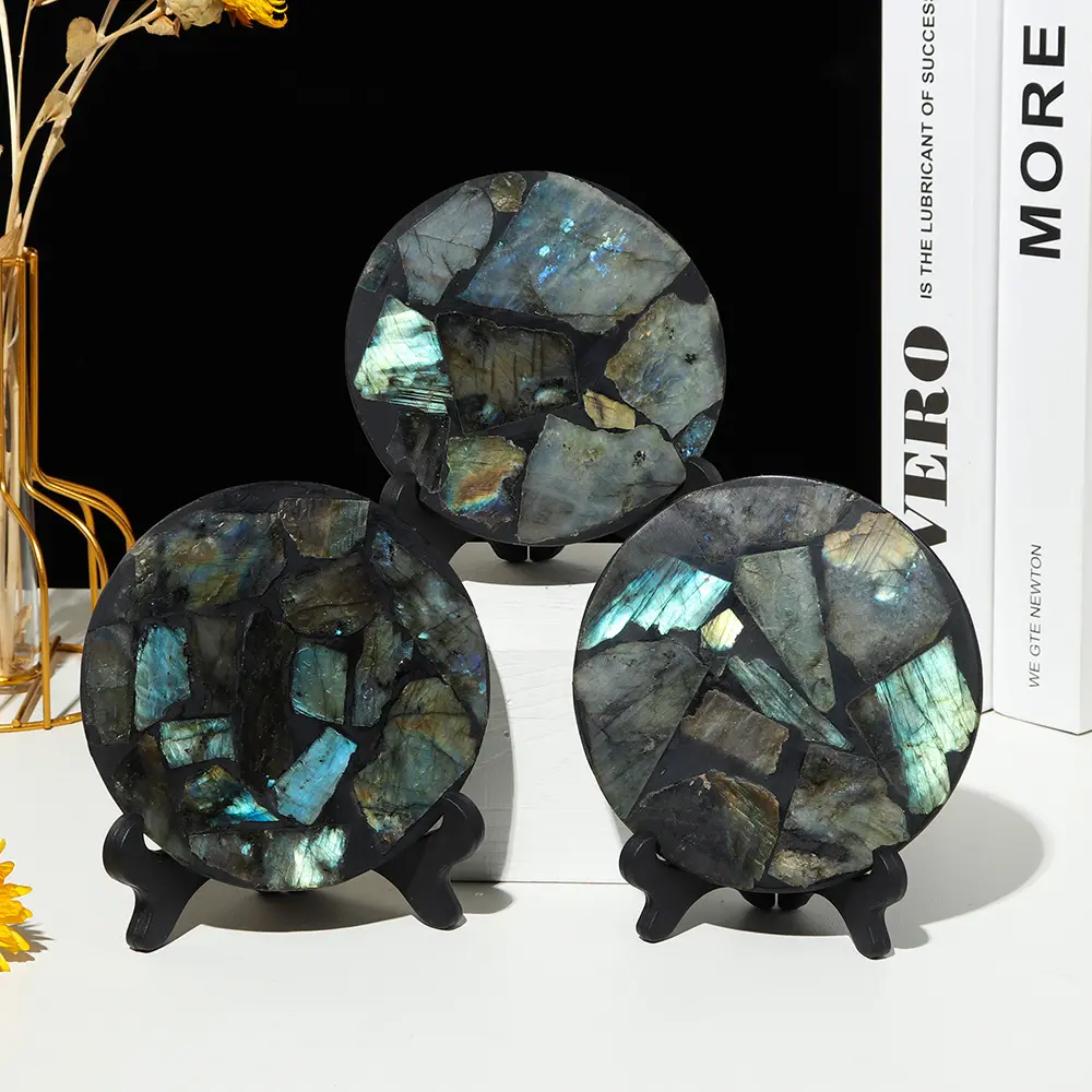 semi-precious stone crafts natural stone slice labradorite crystal ornaments for home decoration