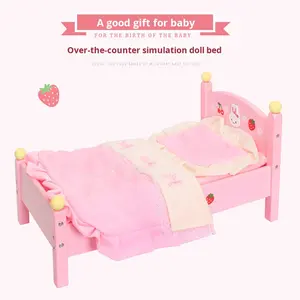 Ensemble de jouets de maison de jeu en bois de lit de poupée de lapin rose avec des accessoires confortables pour le jeu de simulation imaginatif et le plaisir de la maison de poupée - Product Image 2