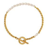 Bracelet pour femme CELES tendance en acier inoxydable plaqué platine avec perle d'eau douce en forme de boule