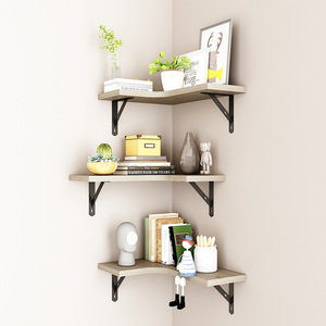 Solid Wood Corner <b>Shelf</b> Three Layer <b>Wall</b> <b>Mounted</b> Living Room Storage Unit Durable Polygon Shape - Product Image 4
