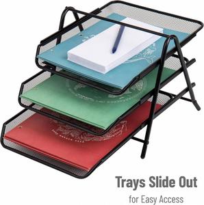 3 Tier Stackable Paper Tray <b>Organizer</b> for Desk Metal <b>File</b> Rack Document Holder Desktop Storage for Office Home or School - Product Image 4
