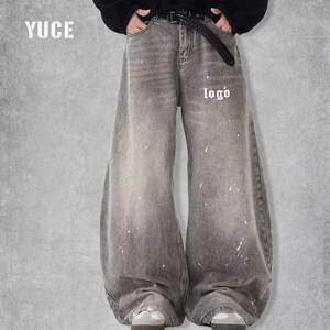 스트리트 웨어 미국 워싱 데님 바지 빈티지 낮은 라이즈 사용자 정의 브랜드 컷 곡선 칼 청바지 느슨한 맞는 청바지 남성 - Product Image 3