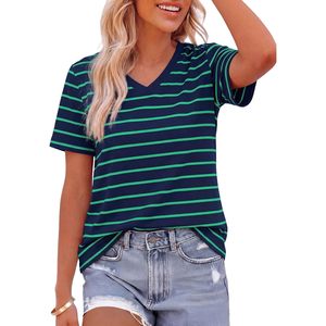Haut tricoté à rayures col en V à manches courtes pour femme FOXA – Chemise décontractée d'été respirante pour le quotidien - Product Image 1