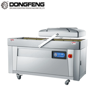 Machine de mise sous vide automatique à double chambre pour fruits de mer, snacks, viande, jambon, fromage, aliments pour animaux de compagnie, avec sacs en plastique - Product Image 1