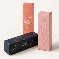 Boîte pliante en carton rose corail avec feuille florale dorée, logo personnalisé, pour parfum, cosmétiques, sérum, emballage cadeau en gros