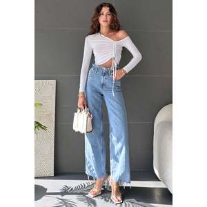 DEFILE Women's Elegant <b>One</b>-Shoulder Ruched Side Detail Sandy Blouse in White - Stylish Polyester Lycra Blend <b>Top</b> for Daily Wear - Product Image 1