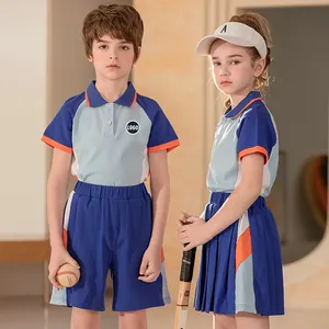 Toptan okul üniforması tedarikçisi erkek çocuk Polo tişört şort setleri özel tasarım kız elbise okul üniforması