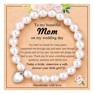 Braccialetto di perle finte con corda elastica per tessere regalo per la festa della mamma 8mm <span class=keywords><strong>bracciale</strong></span> pendente con cuore bianco perla - Product Image 4