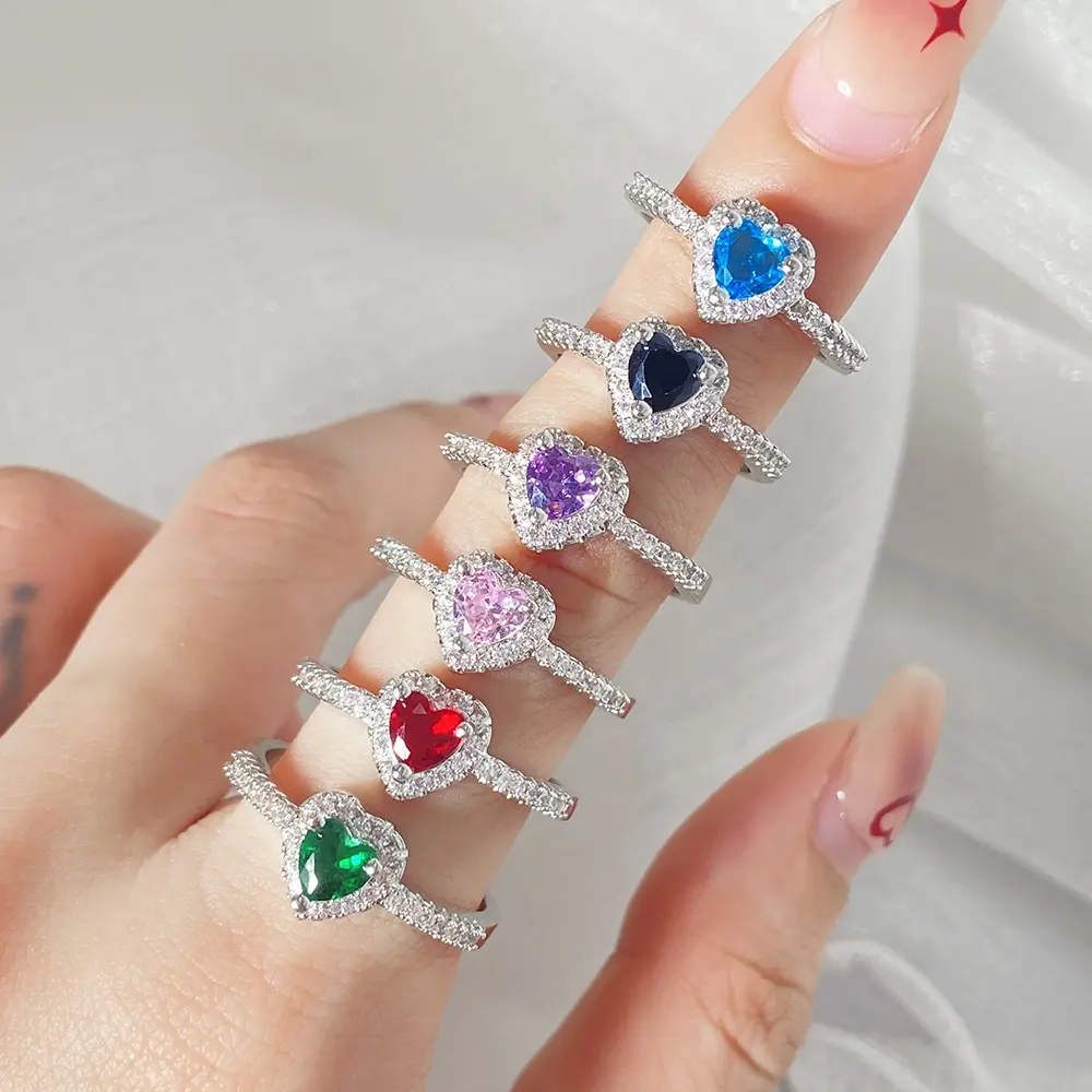 Benutzer definierte Mode 18 Karat vergoldet Iced Out Ring Pink CZ Zirkon Herz ringe für Frauen Mädchen