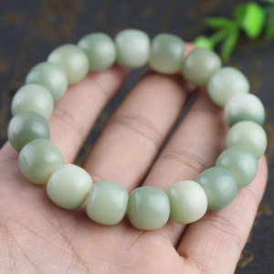 White Jade Bead <b>Bracelet</b> 10x11mm 19 Pieces Round Shape Ethnic Style Religious Ceremony Jewelry - Product Image 1