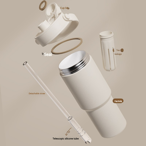 Thermos in Acciaio Inox di Grande Capacità con Rivestimento in Ceramica a Righe per Isolamento Termico 6-12 Ore Tazza per Auto Tè Caffè - Product Image 3