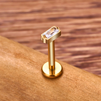 Boucles d'oreilles en titane ASTM F136 avec zircon, clous à dos plat filetés internement pour tragus et cartilage, plaqués or 18 carats, bijoux de piercing corporel