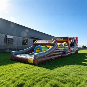 Parcours d'obstacles gonflable sur le thème des courses, avec toboggan et piste de course Monster Truck, pour enfants et adultes, location pour événements extérieurs et fêtes foraines - Product Image 1
