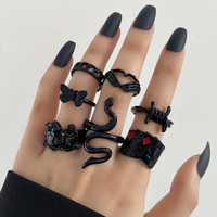 Huitan — ensemble de bagues de chaîne de couleur noire, pour femmes et hommes, style Punk, bijoux tendance 2022