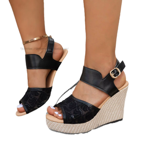 Women Summer Mesh <b>Platform</b> Peep Toe <b>Wedge</b> <b>Sandals</b> New Thick Sole Breathable European American Roman <b>Sandals</b> - Product Image 5