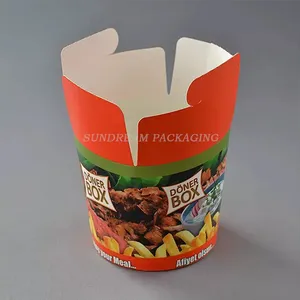 Doner Kebab personnalisé 16oz fond de boîte d'emballage jetable en papier kraft boîte de nouilles chinoises logo imprimé conceptions feuille spécifications
