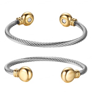 Junhong Jewelry Classic Geometric Ball Ends Golf Athletic <b>Wire</b> Stainless Steel Copper Plated <b>Magnet</b> Unisex Cuff Bracelet - Product Image 2