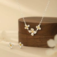 Romantisches S925 Silber Blumen-Halsketten- und Ohrstecker-Set 925 Sterling Silber Florales Schmuckset