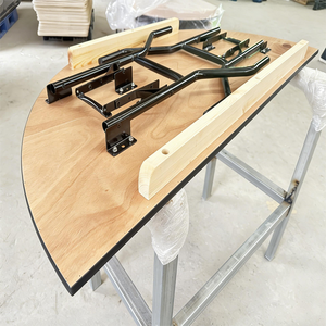 <span class=keywords><strong>Mesa</strong></span> Plegable de Madera Contrachapada en Forma de <span class=keywords><strong>Media</strong></span> <span class=keywords><strong>Luna</strong></span>, Estilo Rústico, para Sala de Estar, Interior, Exterior, Hotel, Restaurante, Comedor, Fiestas, Eventos, con Marco de Acero - Product Image 3